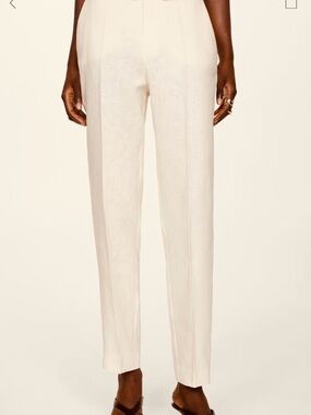 Mango Cream Straight-Leg Linen Pants
